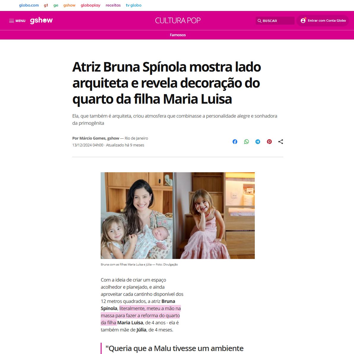 Atriz Bruna Spínola mostra lado arquiteta e revela decoração do quarto da filha